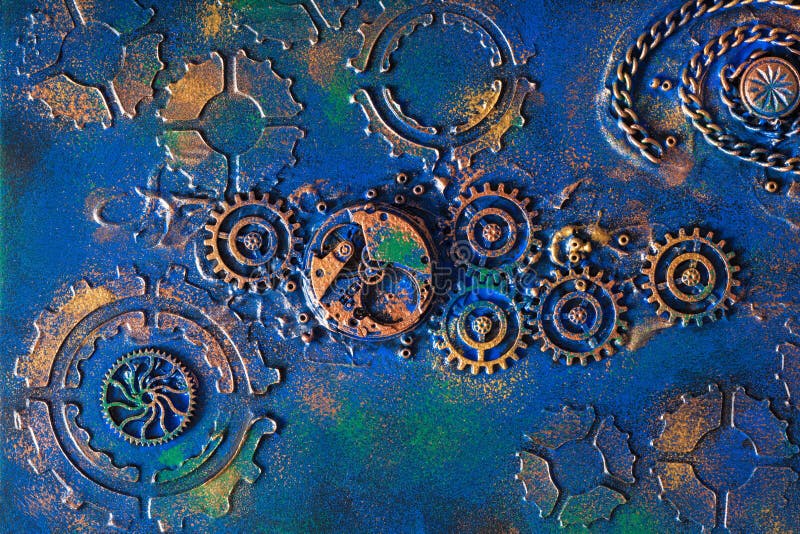 Movimento a orologeria meccanico delle ruote dei denti del fondo fatto a mano dello steampunk fotografia stock libera da diritti Movimento a orologeria meccanico delle ruote dei denti del fondo fatto a mano dello steampunk fotografia stock libera da diritti