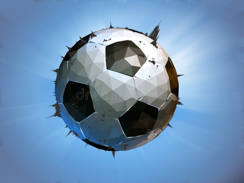 Movimiento poligonal del impacto del balón de fútbol en fondo azul ilustración del vector Movimiento poligonal del impacto del balón de fútbol en fondo azul ilustración del vector