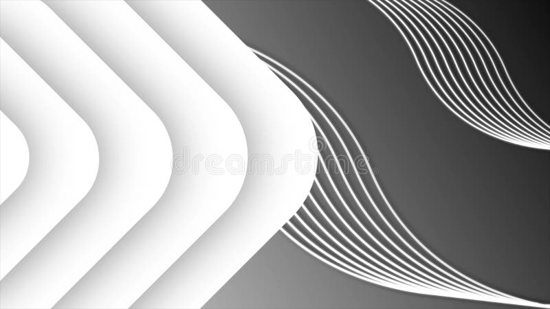 Moving Black and White color random shapes background stock illustration