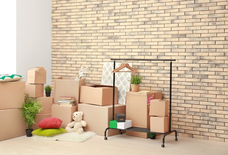 Moving Boxes In Room Stock Image Image Of Houseplant 105899281