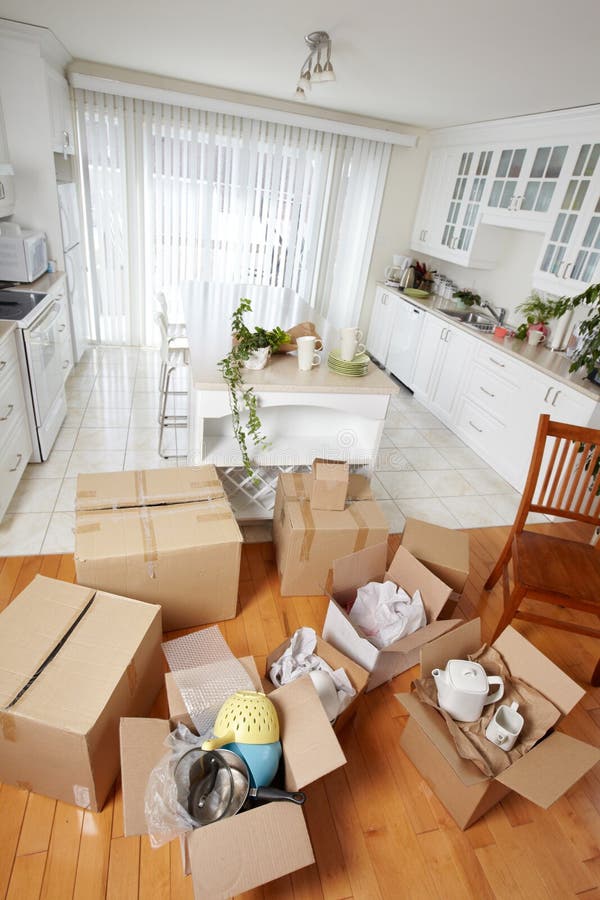 Moving boxes in new house. stock photo. Image of mortgage 89855634