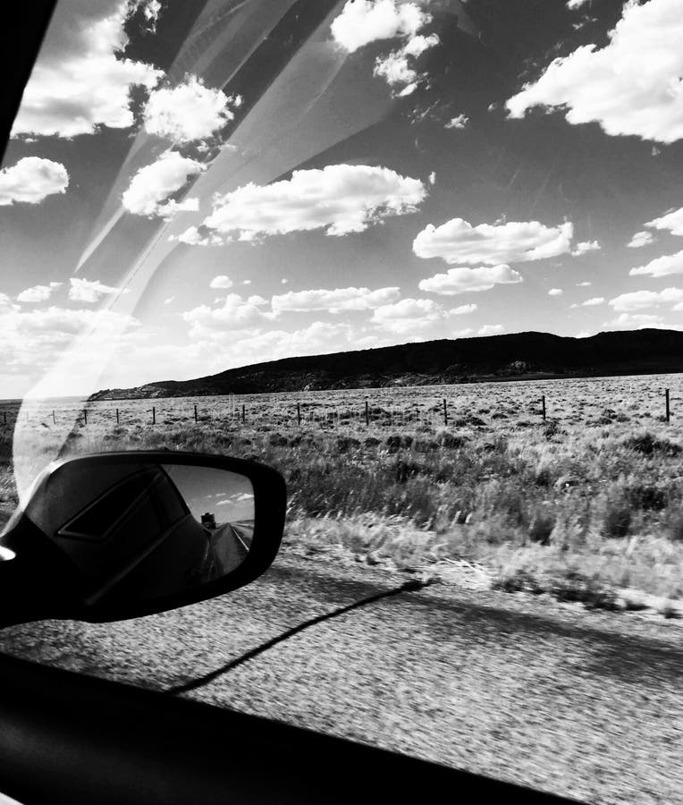 In Moving Car Landscape Captured through Passenger Window on Road Trip ...
