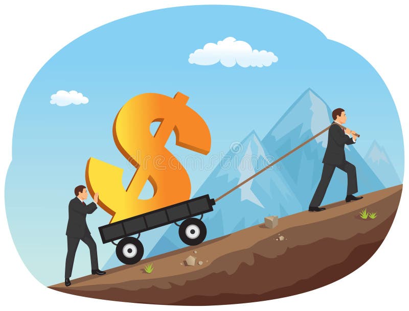 Moving a cart with money stock illustration Moving a cart with money stock illustration