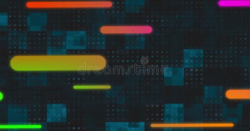 Moving colorful bars over digital grid in animation vector illustration