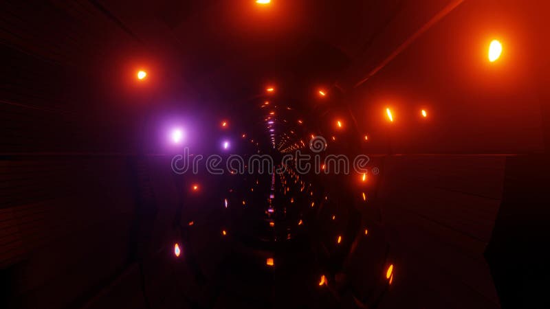 Moving lights on sci fi tunnel 3d illustration background wallpaper