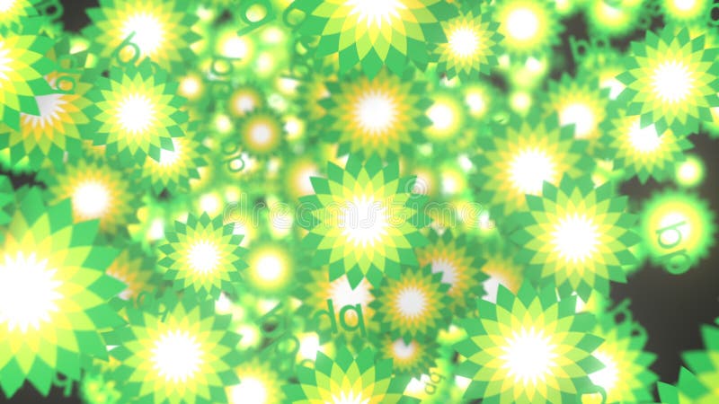 Many moving logos of BP. Editorial loopable motion background vector illustration
