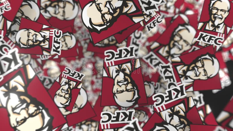 Many moving logos of KFC. Editorial loopable motion background royalty free illustration