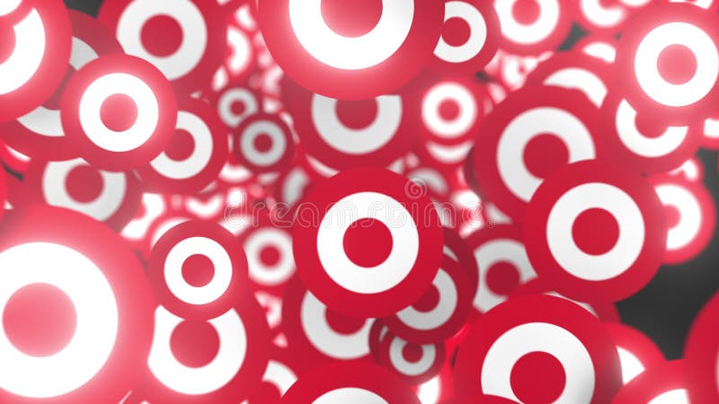 Many moving logos of TARGET. Editorial loopable motion background vector illustration