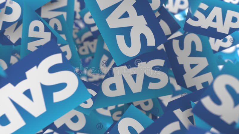 Many moving logos of SAP SE. Editorial loopable motion background stock video