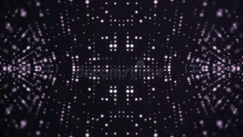 Moving Particle animation background. Flowing light dots on purple background. Concept of space.