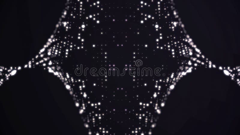 Moving Particle animation background. Flowing light dots on purple background. Concept of space stock photo