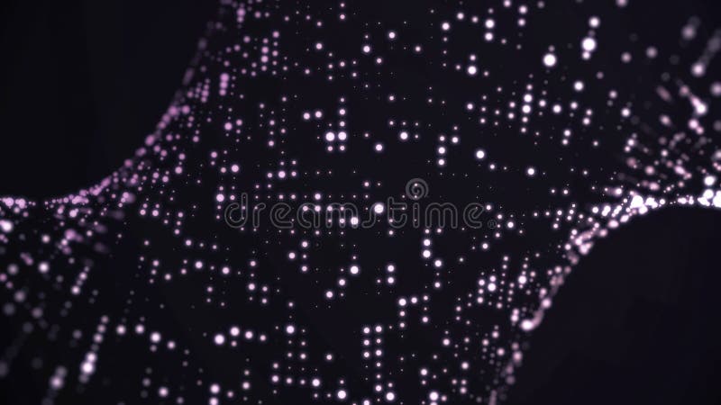 Moving Particle animation background. Flowing light dots on purple background. Concept of space stock photos