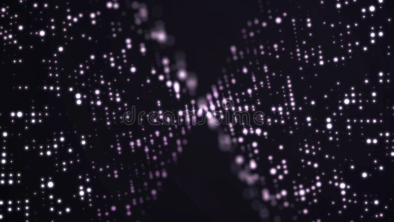 Moving Particle animation background. Flowing light dots on purple background. Concept of space stock photo