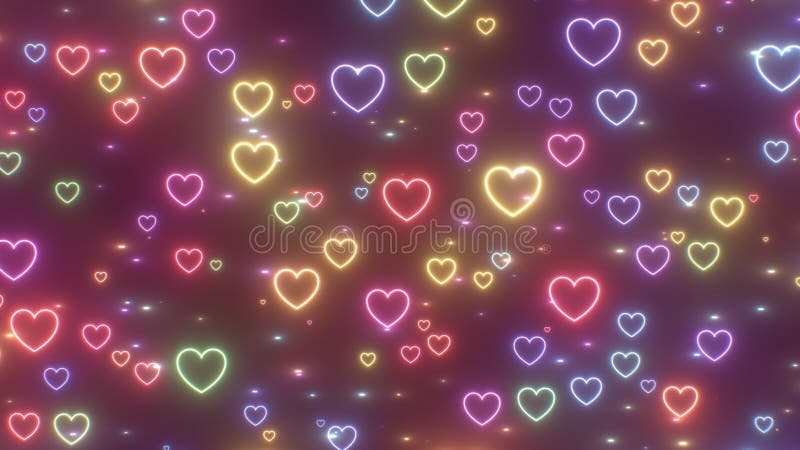 Moving Rainbow Heart Shape Outlines Glowing Neon Fluorescent Lights