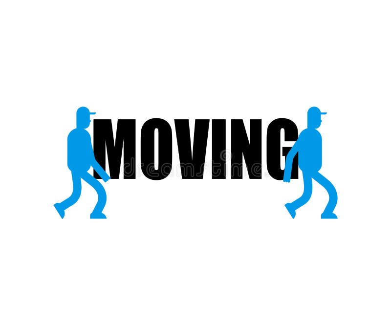 Moving service logo Delivery sign. Two Movers. Porters carry symbol. Loader mover man holding.