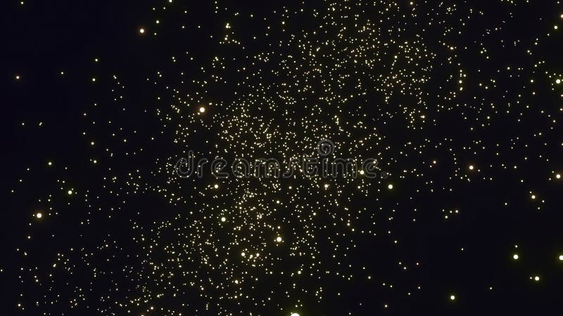 Moving stream of luminous particles of space. Design. Cosmic cloud of shining stars on black background. Luminous royalty free illustration