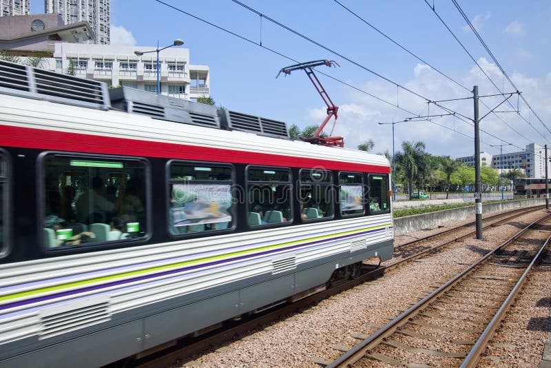 Moving train in Hong Kong stock images