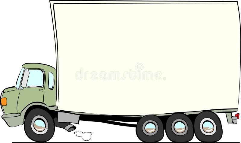 Moving truck cartoon style with heavy load struggling forward