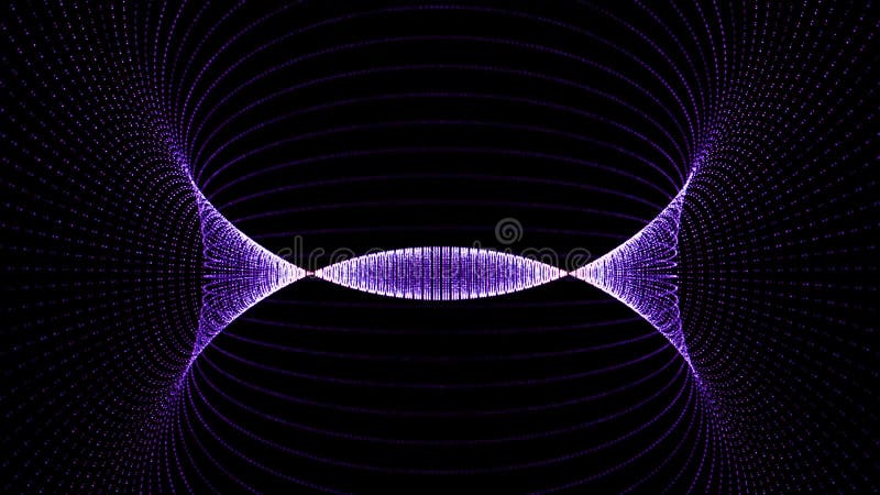 Moving tunnel of neon dots. Animation. Digital abstract glowing tunnel on black background. Graphic luminous funnel from royalty free illustration