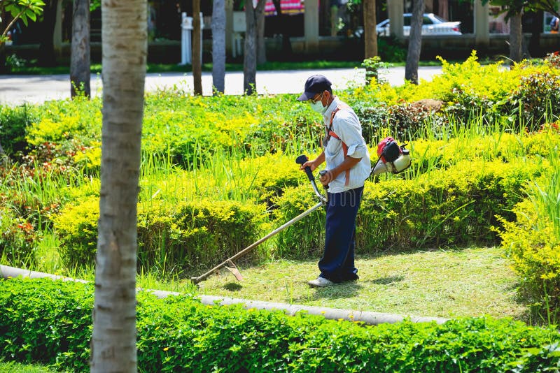 Shoulder Grass Mower stock image. Image of gardener, grassy 55483561