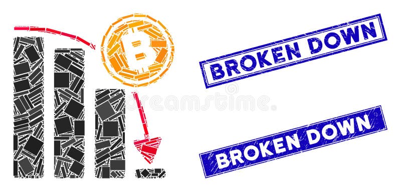Mozaic epic bitcoin fail chart și dreptunghi grunge defalcat sigilii ștampilă royalty free illustration