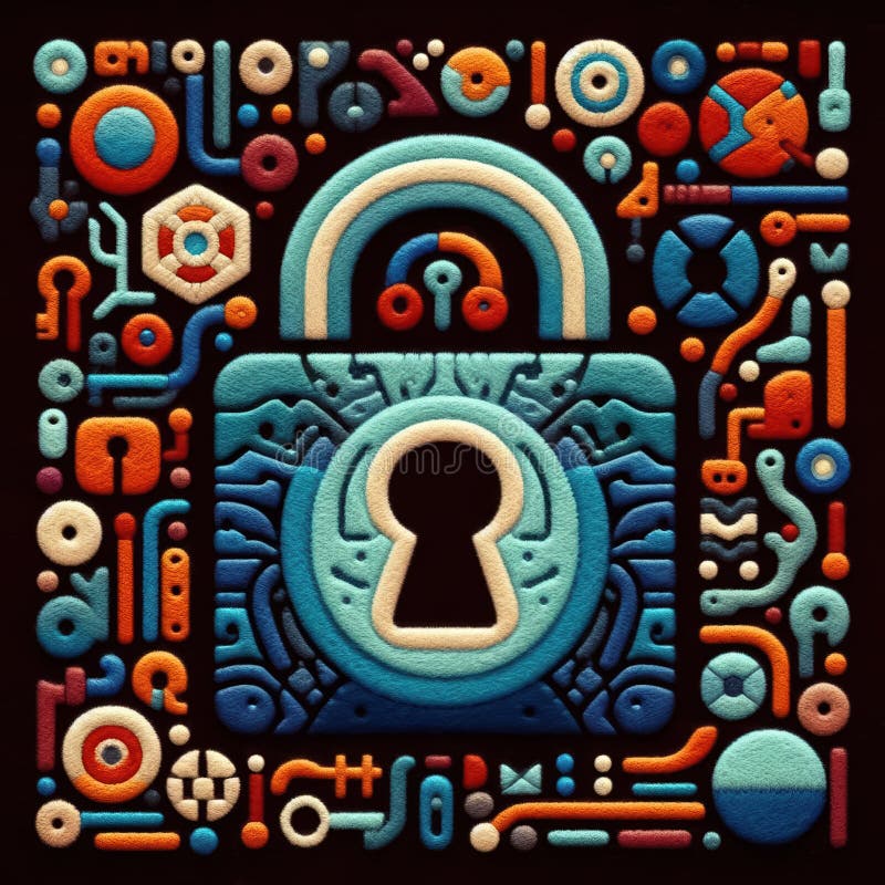 Mozaika artystyczna filmowa symbolem bezpiecznego blokowania danych reprezentującym toczącą się walkę o bezpieczeństwo cybernetycz ilustracja wektor