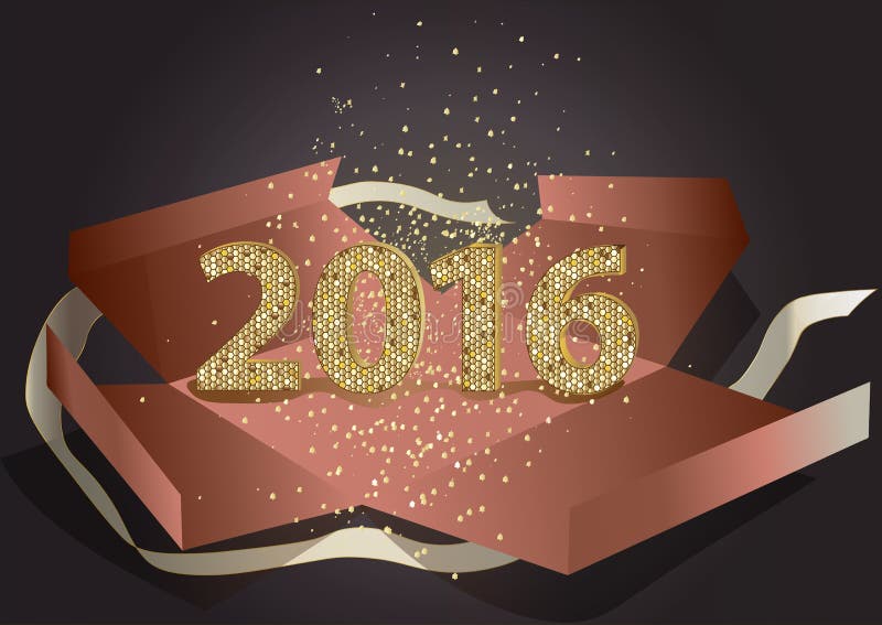 2016 mozaiki złota błyskotliwość w teraźniejszości pudełku Szczęśliwy nowego roku i Wesoło bożych narodzeń wektoru tło ilustracji 2016 mozaiki złota błyskotliwość w teraźniejszości pudełku Szczęśliwy nowego roku i Wesoło bożych narodzeń wektoru tło ilustracji