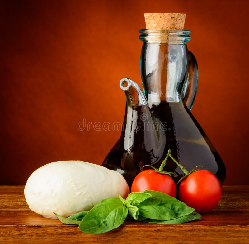 Mozzarella, Olive Oil, Basil and Tomatoes Stock Image Image of cheese