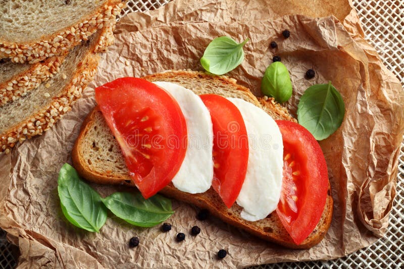 Mozzarella tomato sandwich stock image. Image of vegetable 42511291