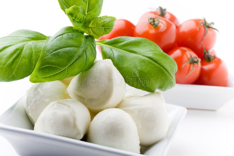 Mozzarella, Cherry Tomatoes and Olives Garnished W Stock Image Image