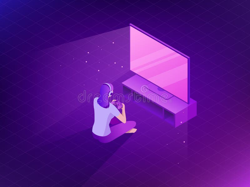 Moça que joga jogos de vídeo Ilustração lisa do jogo do vetor ilustração do vetor Moça que joga jogos de vídeo Ilustração lisa do jogo do vetor ilustração do vetor