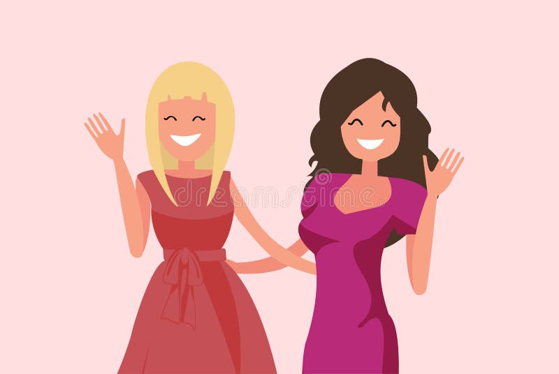Moças que acenam suas mãos Melhor amigo Amizade fêmea ilustração stock Moças que acenam suas mãos Melhor amigo Amizade fêmea ilustração stock