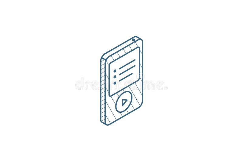 MP3, Music Player Isometric Icon. 3d Line Art Technical Drawing