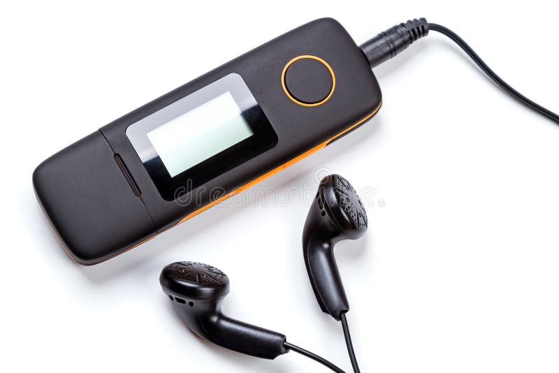MP3 player and headphones stock image. Image of color 149097753