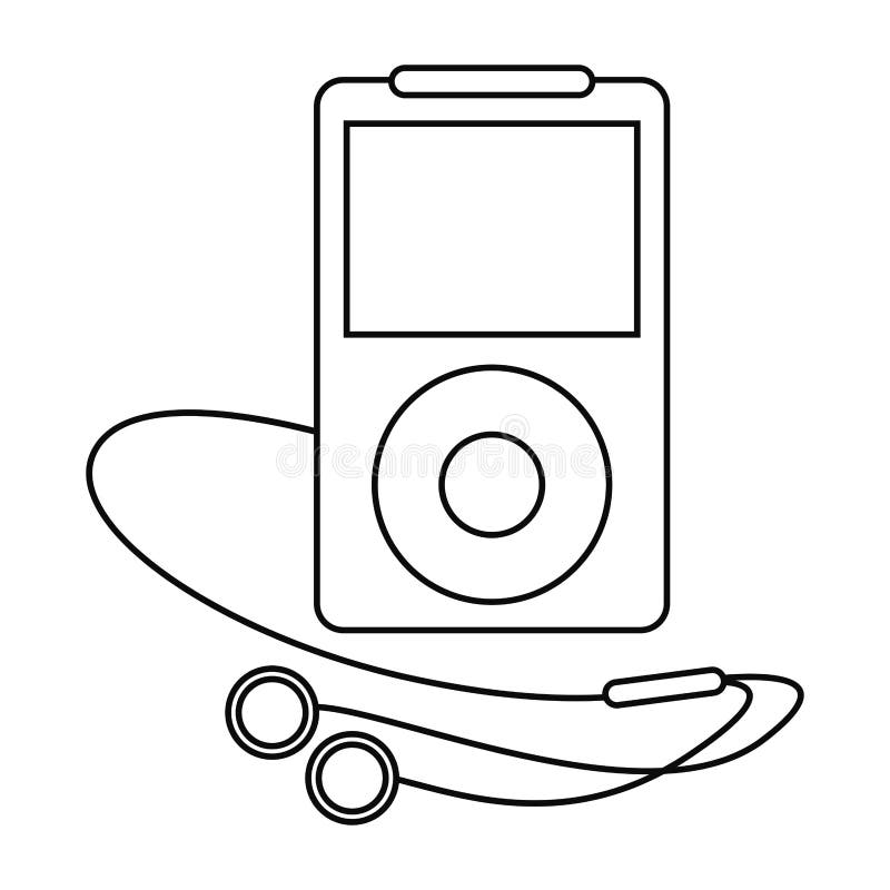 Mp3 Player With Headphones Icon, Outline Style Stock Illustration