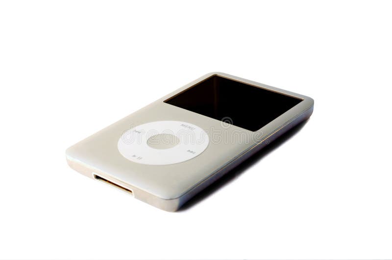 A grey mp3 player isolated on a white background