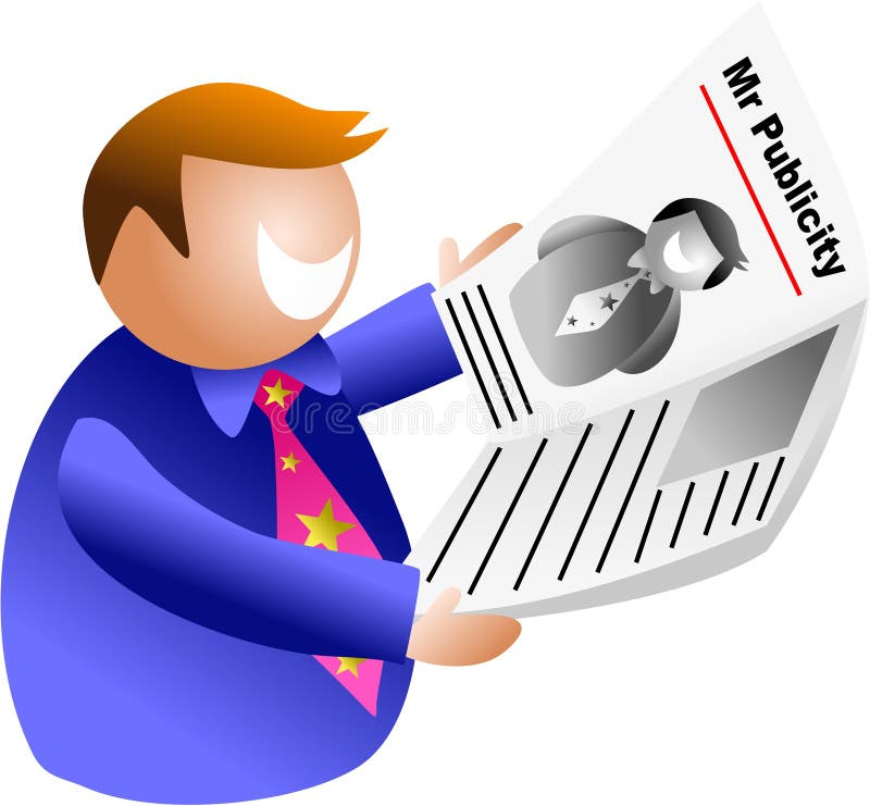 Business man getting his name in the papers - icon people series. Man reading magazine illustrations