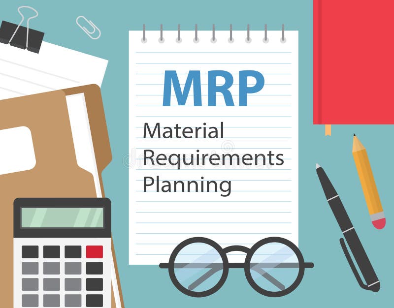 MRP Material Requirements Planning Written in Notebook on Office Desk