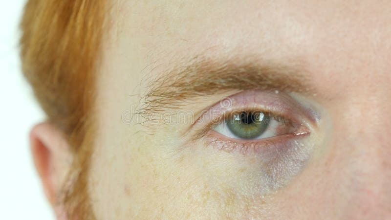 Mrugający Zielonego oko Czerwony Włosiany broda mężczyzna, Zamyka Up