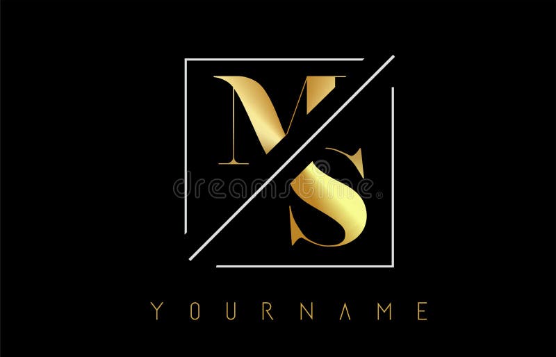 MS Golden Letter Logo with Cutted and Intersected Design Stock Vector