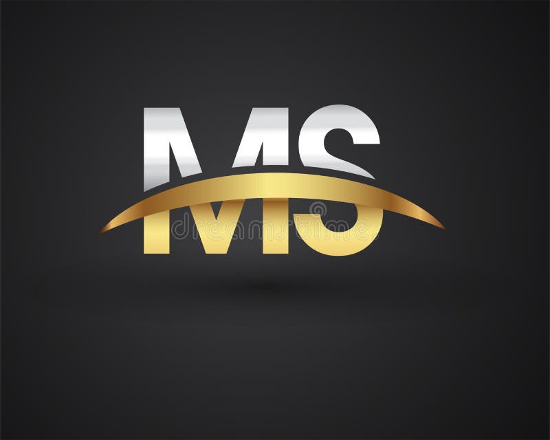 MS Initial Logo Company Name Colored Gold and Silver Swoosh Design ...