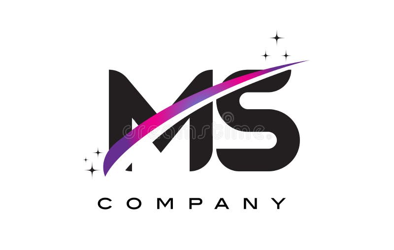 MS M S Czarnego listu loga projekt z Purpurowym Magenta Swoosh royalty ilustracja MS M S Czarnego listu loga projekt z Purpurowym Magenta Swoosh royalty ilustracja