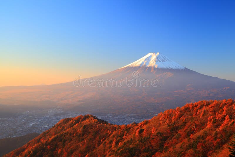 Mt. Fuji glows in the morning sun royalty free stock photo