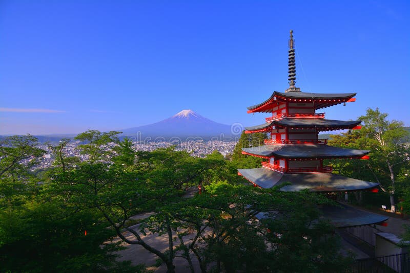 Mt.Fuji of the blue sky from Arakurayama Sengen Park in Fujiyoshida City Japan 05/18/2018. Mt.Fuji of the blue sky from Arakurayama Sengen Park in Fujiyoshida City Japan 05/18/2018