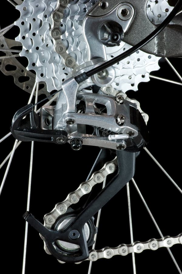 MTB rear derailleur stock image. Image of chain, close 4684047