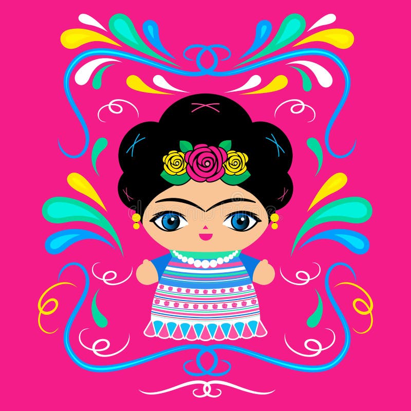 Muñeca Mexicana Con El Fondo Decorativo Ilustración del Vector - Ilustración de muñeca, decorativo: 123849756