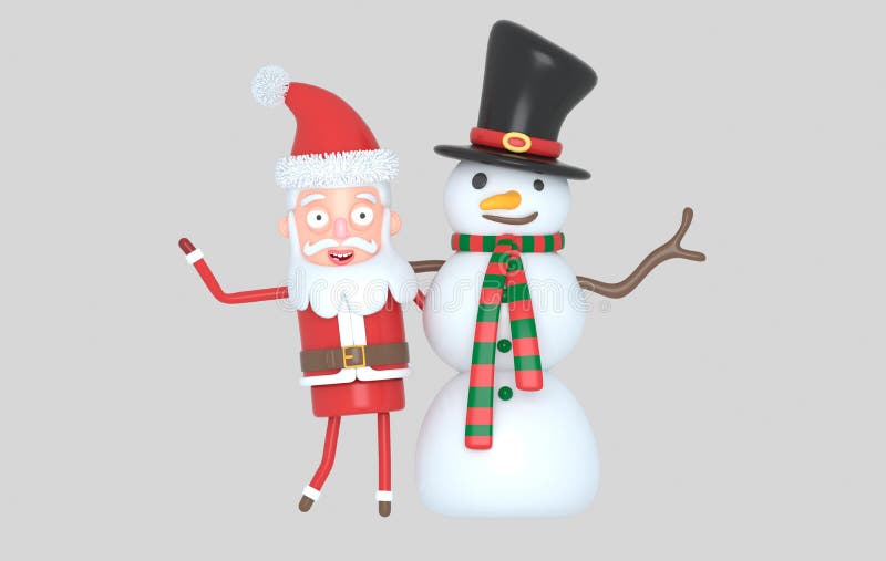 Muñeco De Nieve Y Papá Noel Que Felicitan La Navidad Ilustración 3D Aislado Stock de ilustración - Ilustración de navidad, nieve: 132523369