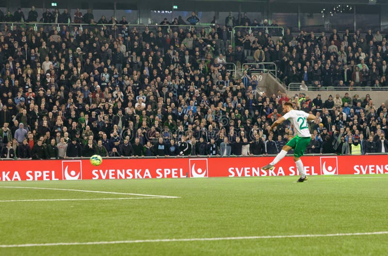 Muamer Tancvic shooting in the penalty shootout at the Swedish soccer cup quarter finals between Djurgarden vs Hammarby stock photo Muamer Tancvic shooting in the penalty shootout at the Swedish soccer cup quarter finals between Djurgarden vs Hammarby stock photo