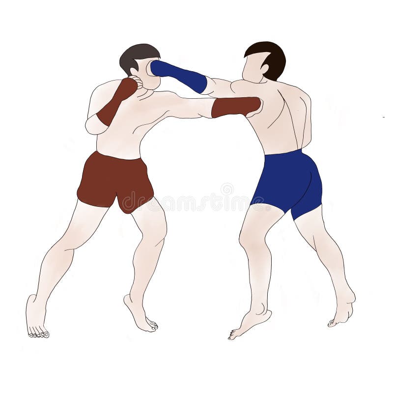 Muay Thai Boxing Pose for Fighting the Opponent between Red Side and