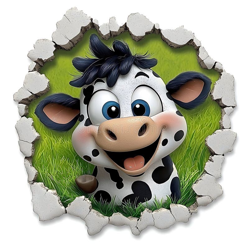 Mucca vignetta allegra che sfalda il muro illustrazione vettoriale